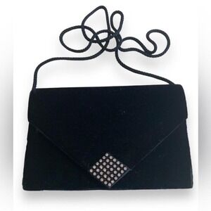 PURSUITS LTD - Black‎ velvet evening Purse Clutch Rhinestones -Snap Closure